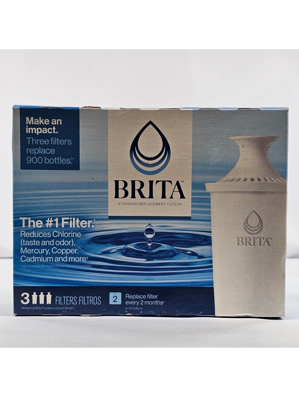 Brita Standard Replacement Filters 3 Pack White for Pitchers Dispensers OB03